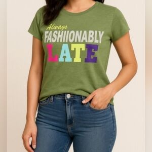 Fun Green Graphic Tee with Multicolor Print